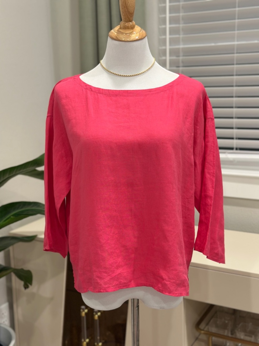 Eileen Fisher Organic Cotton Pink Boatneck Blouse